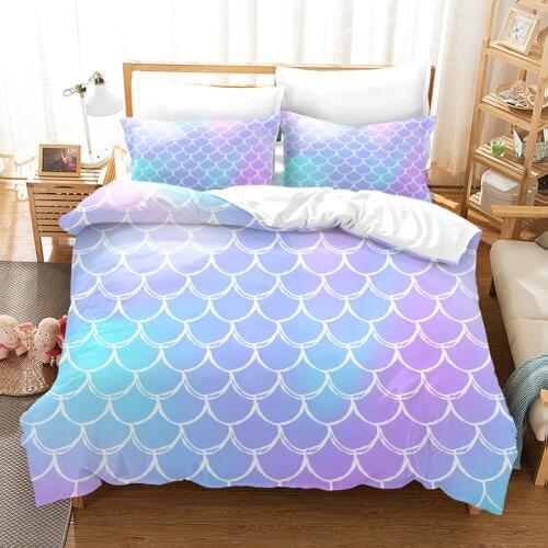 Digital Printing Fish Scale Mermaid Duvet Cover Sets With Pillowcover Mermaid Bedding Set Colorful Bedclothes Queen Size