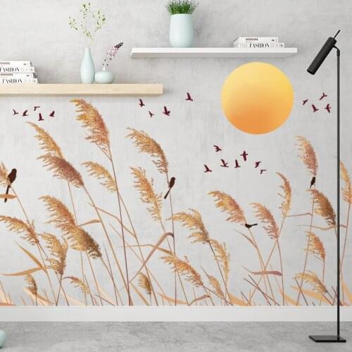 Realistic Chinese Style Wall Sticker 105*58CM 3D Reed Wall Pictures for Living Room Fresh Artistic Conception Posters Wallpaper