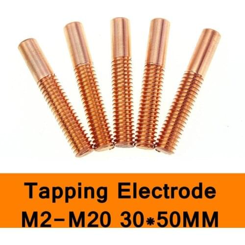 Pure Copper Tapping Electrodes for Spark EDM Thread Electrode Discharge Red Copper Screw Tooth Metric Size M2 to M20 30X50mm