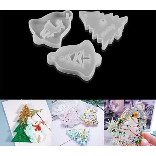 Christmas Tree Silicone Mold Snowman Bell Elk UV Epoxy Resin Molds for DIY Pendants Door Decor Crafts Jewelry Making Tools