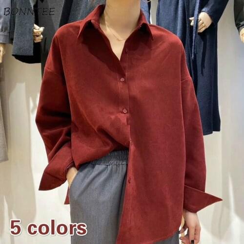 Shirts Women Vintage Fall Basic Korean Trendy Retro Long Sleeve High Quality Office Lady Clothing Daily Casual Spring Femme Tops