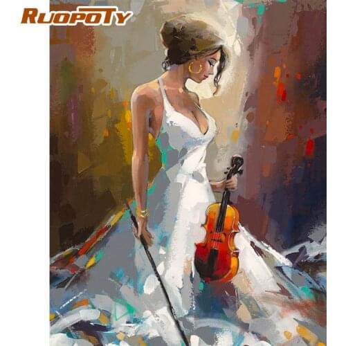 RUOPOTY Frameless Painting By Numbers Kits 40x50cm Framed On Canvas Violinist Woman Figure Picture By Number Home Wall Artcraft