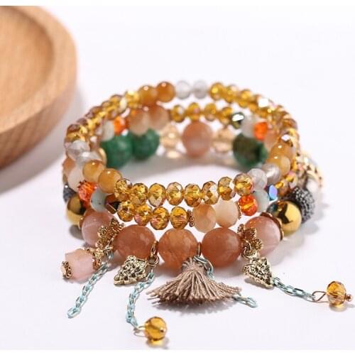 Vintage Colorful Bead Tassel Bracelet For Women Jewelry Bohemian Crystal Stone racelets & Bangles Pulseras Femme Bijoux