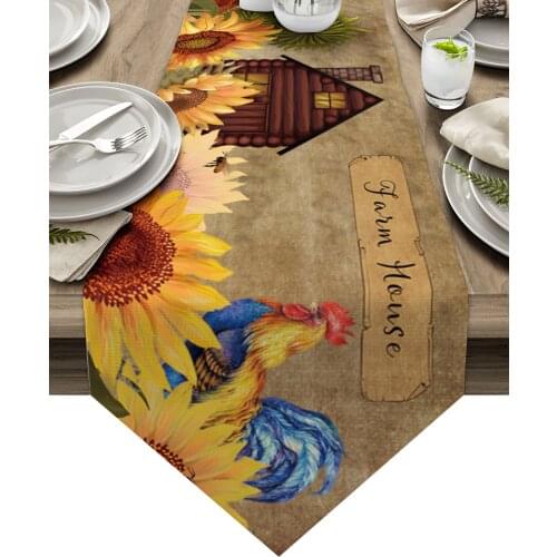 Farm Sunflower Rooster Vintage Table Runners Home Dining Coffee Table Decor Table Cloth Wedding Decoration Table Cover