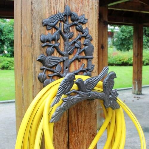 Vintage Six Birds On Branch Cast Iron Wall Water Pipe Holder European Home Garden Wall Decor Storage Hook Black Metal Rack