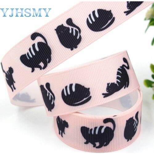 YJHSMY G-18522-241 10 yards 22 mm Cartoon cat Ribbons Thermal transfer Printed grosgrain Wedding Accessories DIY materials