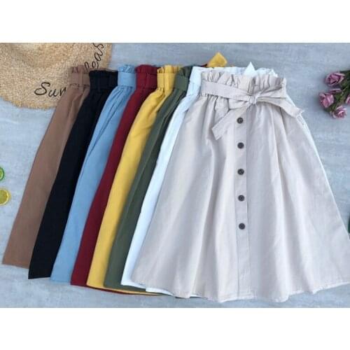 Womens High Waist A line Pocket Pleated Midi Skirt Ladies Lace Up Skirt Dress New Fashion