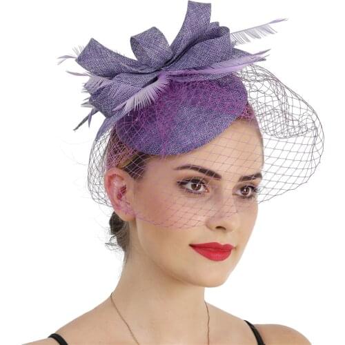 Ladies Women Fascinator Flower Feather Hat Headband Wedding Party Mesh Headpiece On Hair Clip Bride Veilling Hair Accessories