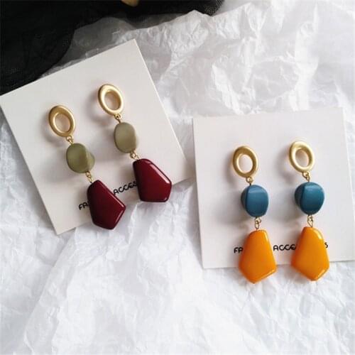 Fashion long Acrylic colours stud earrings contracted Vintage irregular geometry tassel fine earrings for women jewelry