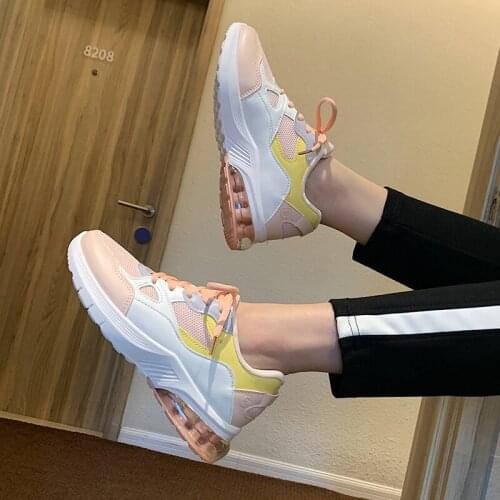 Womens Sneakers 2020 spring Fashion New Color Matching Lace-up Low-Slip Non-slip Elastic Shock Absorbing Womens Shoes U21-27