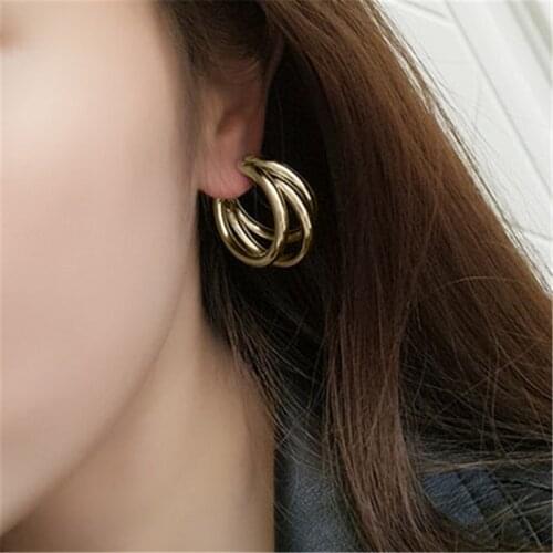 Gold Color Irregular Open Round Drop Earrings For Women Geometric Circle Distortion Metal Dangle Earring Fashion Jewelry A352
