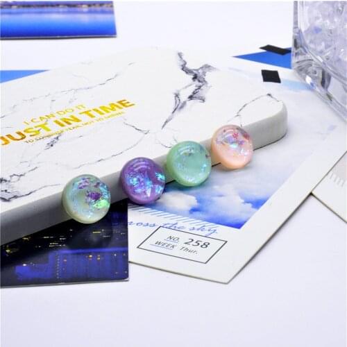 10pcs/lot 12 14 16mm Round Flatback Colorful Foil Cabochon Cameo Beads Fit DIY Handmade Necklace Jewelry Making Materials Crafts