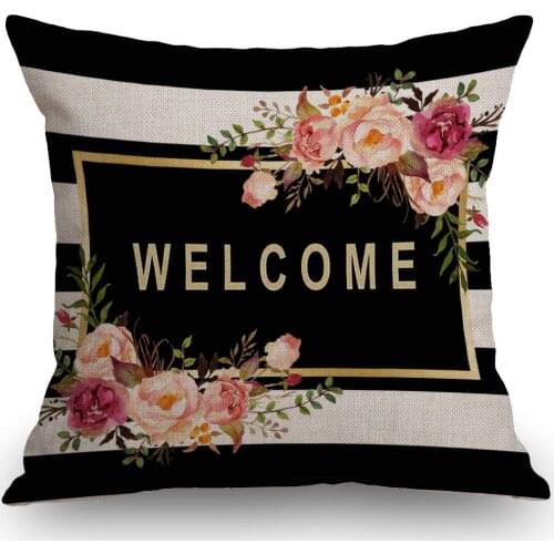 Watercolor Frower Cotton Linen Home Decorative Welcome Throw Pillow Case Cushion Cover for Sofa Couch 18x18 inches