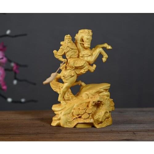 Solid wood carving Lima Guan Gong statue ，Chinese God of War Guan Yu，Lucky Decoration Home decoration statue Hand-carved