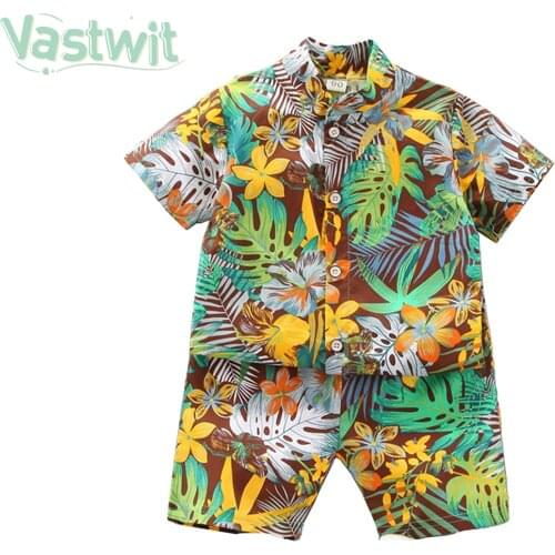 Toddler Boys Print Clothes 1 2 3 Years Children Beach Sets Boho Casual Kids Thin Outfits Shirt + Shorts 2 PCS Hawaiian Costume