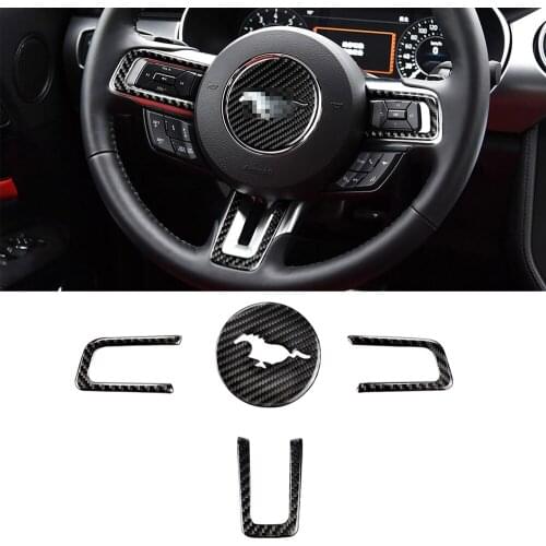 For Ford Mustang 2015 2016 2017 2018 2019 2020 Steering Wheel Decal Decoration Cover Trim Kits Car Inner Accessory Carbon Fiber