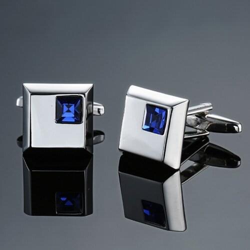 DY New luxury design Square Silvery Blue Crystal Cufflinks fashion Mens French shirt Cufflink free shipping
