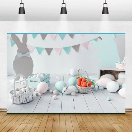 Fantasy Easter Backdrop Spring Photography Eggs Rabbit Room Decro Flowers Baby Portrait Photography Backgrounds For Photo Studio