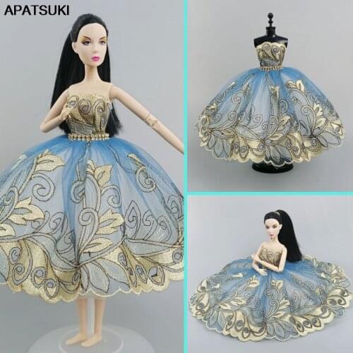 Blue Golden Ballet Tutu Dress For Barbie Doll Outfits Clothes 1/6 Dolls Accessories Rhinestone 3-layer Skirt Party Gown Toy DIY