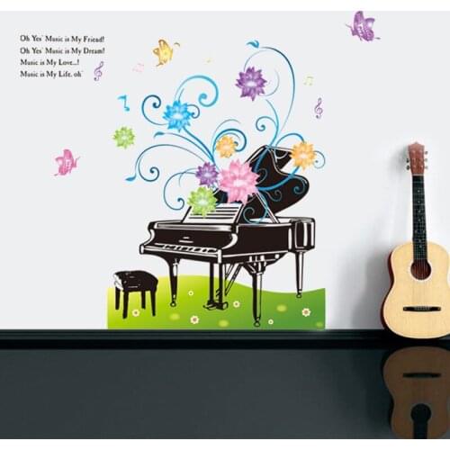 Creative flower piano wall sticker PVC Material waterproof art wall decals For Childrens room bedroom wall decor sticker