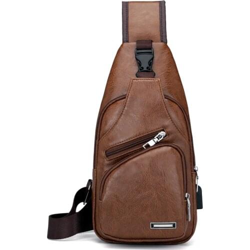 2020 New Sling Bag PU Chest Pack Men Messenger Bags Casual Travel Fanny Flap Male Small Retro Shoulder Chest Bag Black Flap