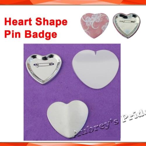 Heart Shape 57x52mm Complete 100 Sets Pin Back Metal Button Supply Materials for NEW Professional All Steel Badge Button Maker