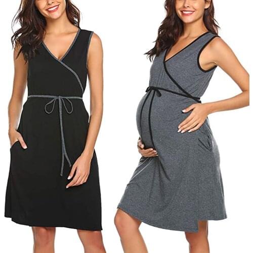 2020 New Maternity Dress Womens Maternity Sleeveless Dress Ruffles Nursing Baby Vest Pregnancy Sundress Solid Pregnants Hot
