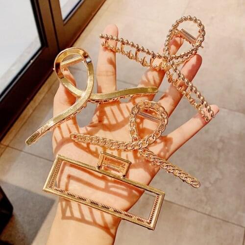 2021 New Fashion Women Hair Clips Elegant Gold Silver Hollow Geometric Metal Hair Claw Vintage Headband Hairpin Hair Accessories