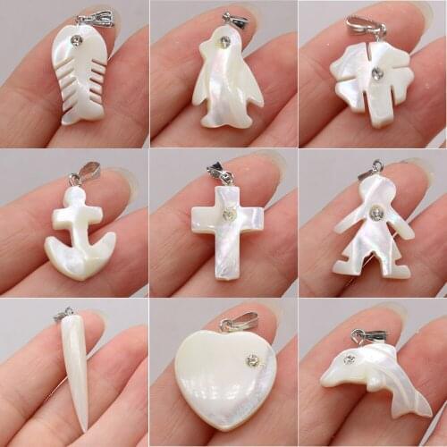 2021 New White Natural Mop Shell Beads Pendant Corss Love Mother of Pearl Charms for Jewelry Making DIY Necklace Earring 5PC
