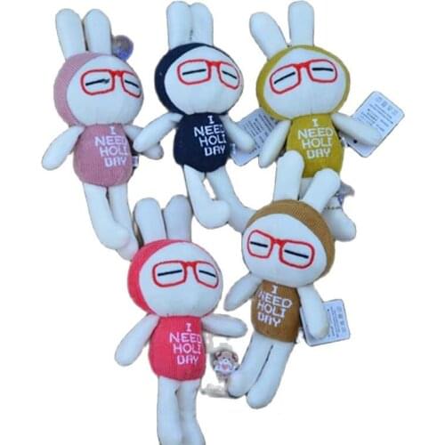 Wholesale 20pcs/lot 15cm cute cartoon bunny with glasses small pendants Rabbit Plush toy keychain
