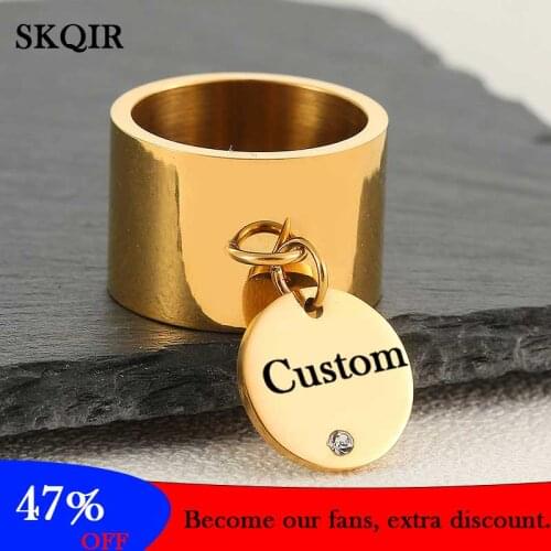 Personalized Custom Engrave Name Rings Clear Crystal Stainless Steel Mens Signet Rings Family Name Male Wedding Jewelry Gift