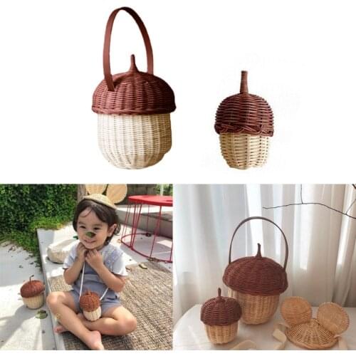 Handmade Rattan Pine Cones Shaped Woven Storage Bag with Handle Portable Basket Picnic Bag Picnic Photography Props