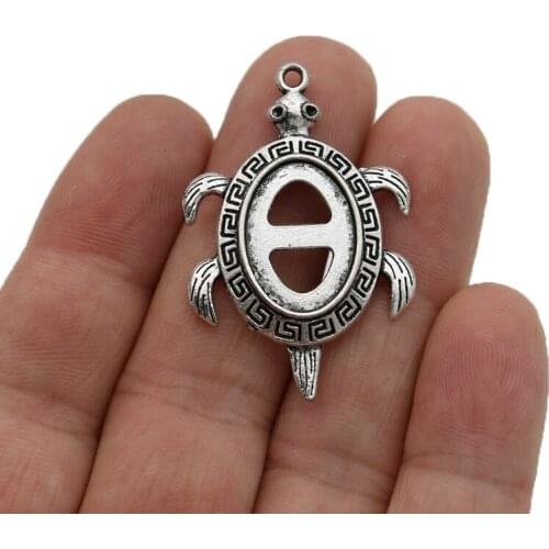JAKONGO Tibetan Silver Plated Turtle Charms Pendants for Jewelry Making Bracelet DIY Accessories 42x28mm 4pcs