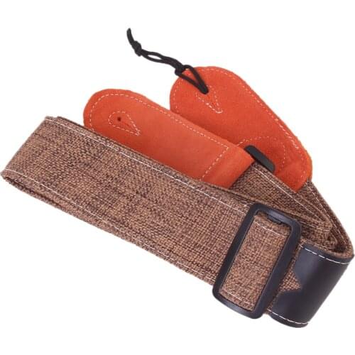 Durable Guitar Bass Strap Leather Top Pressure Relieve Orange Adjustable 30-51"