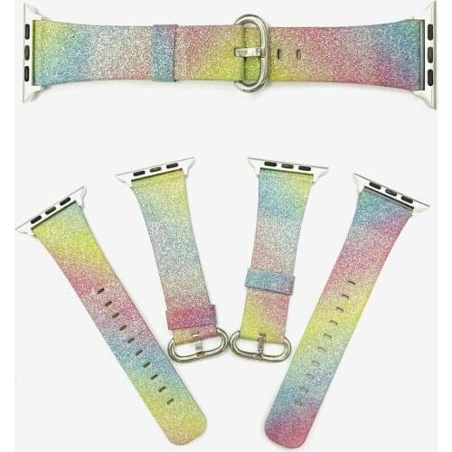 Women Sparkle Leather Band For Apple Watch Series 1 2 3 4 5 Strap 38 40 42 44mm iWatch Classic Metal Buckle Bracelet