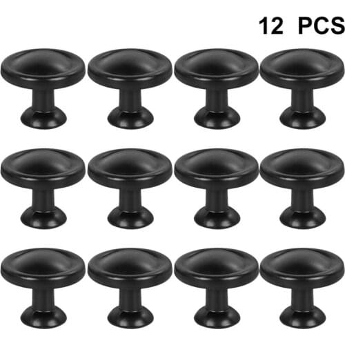 12pcs Aluminum Door Knobs Door Round Pull Handle Kitchen Cabinet Knobs Cupboard Wardrobe Pull Knobs (Matted Black)