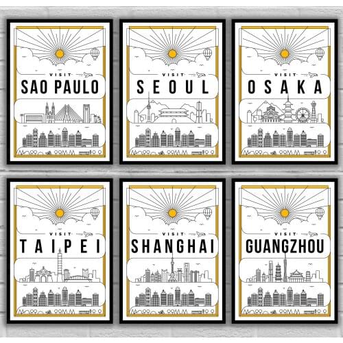 Sao Paulo Seoul Osaka Taipei Shanghai GuangZhou Toronto Barcelona Milano Rome Prague Travel Poster Canvas Painting