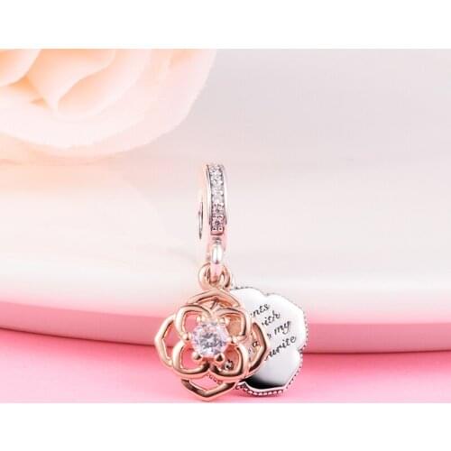 CKK Two-tone Rose Charms 925 Original Fit Pandora Bracelets Nacklaces Sterling Silver Beads for Jewelry Making Women DIY