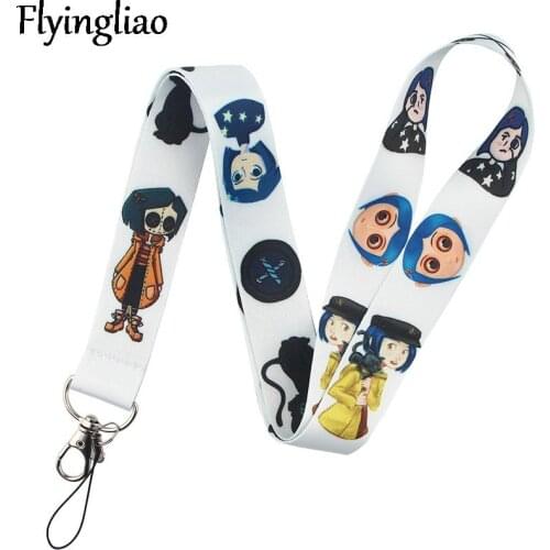 Coraline Horror Movie Lanyard Keys Phone Holder Funny Neck Strap With Keyring ID Card DIY Animal webbings ribbons Hang Rope