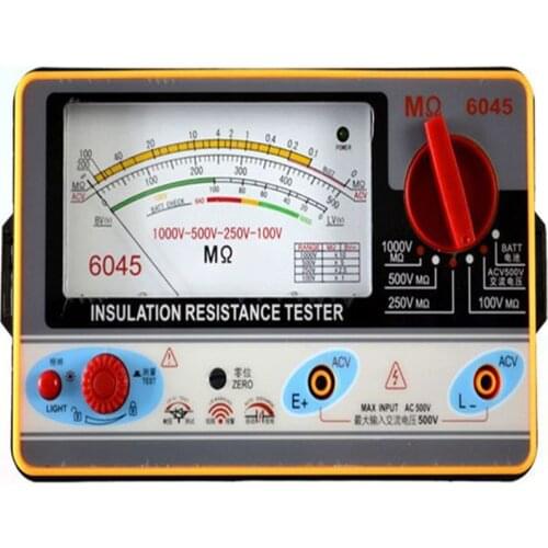 Resistance Tester 100V-250V-500V-1000V Insulation Pointer Resistance Meter Analog Insulation Tester 0.5-2000M Resistance