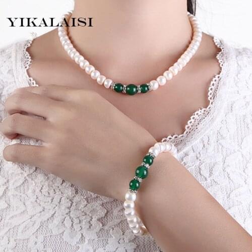 YIKALAISI 2017 100% Natural Freshwater pearl Jewelry Sets 925 sterling silver jewelry wedding agate jewelry set for women