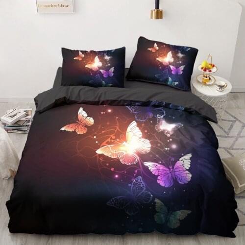 Western Style 3D Colorful Butterfly Black Quilt Covers Duvet Cover Set Comforter Case King Queen Bed Linen Size Bedding Sets