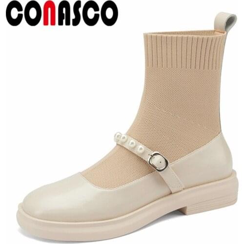 CONASCO Lovely Women Ankle Boots Autumn Winter Warm Cow Leather Wedding Party Causal Prom Office Boots Elegant Shoes Woman