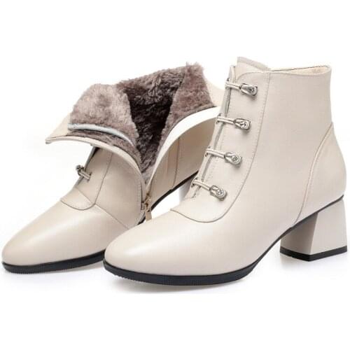 2019 New Full Cowhide Autumn / Winter Boots Women Shoes Boots Fashion Elegant High Heels Genuine Leather Shoes Women Snow Boots