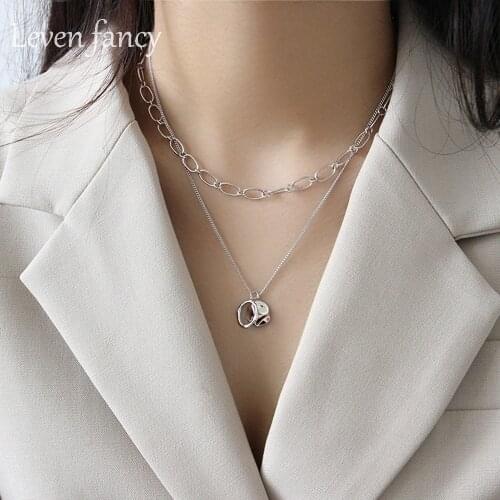 925 Sterling Silver Irregular Disc Gold Vermeil Charm Necklace Women Pure Silver Round Circle Pendant Necklaces for Girls