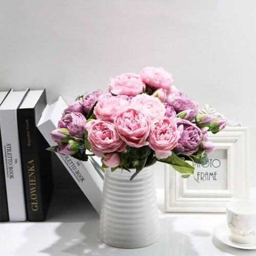 1 Bouquet Artificial Peony Tea Rose Flowers Camellia Silk Fake Flower Flores For DIY Home Garden Wedding Decoration Scrapbook