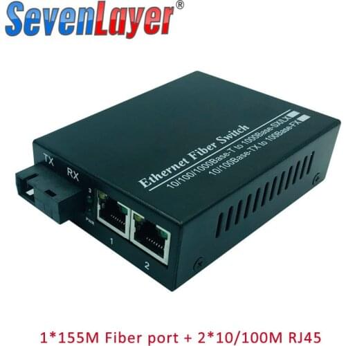 10/100M Fast Ethernet Switch Media Converter 1 SC 2 RJ45 UTP Converter 20KM Ethernet Fiber Optical Single Mode fiber Port