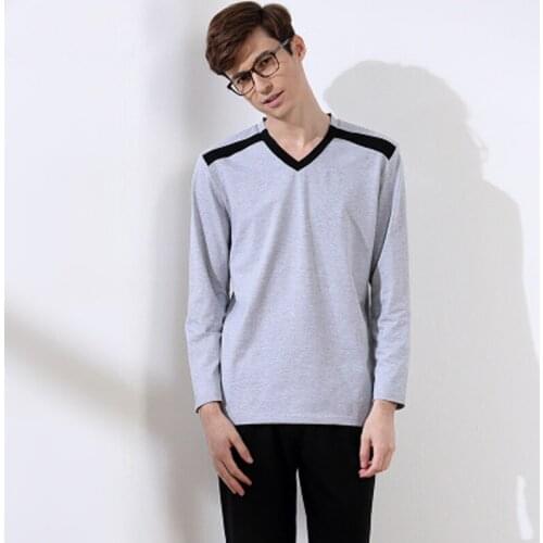 100% cotton spring and autumn mens pajamas full sleeve home clothing O-neck solid men night sleepwear free shipping