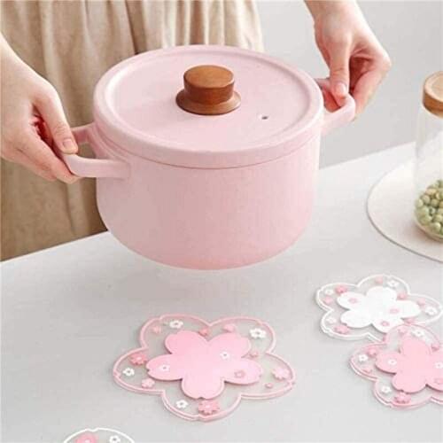 2Pcs Coaster Kitchen Accessories Flexible Waterproof Placemat Pad Japanese Sakura Insulation Table Mat Non-Slip Coaster U3