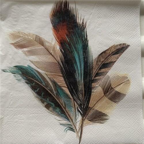 20 Vintage table napkins tissue green leaves feather handkerchief wedding birthday party dinner serviette decoupage towel mat